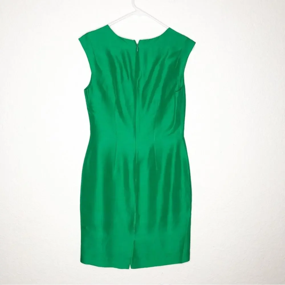 Hugo Buscati Collection green silk cap sleeve sheath dress size 4 holiday party